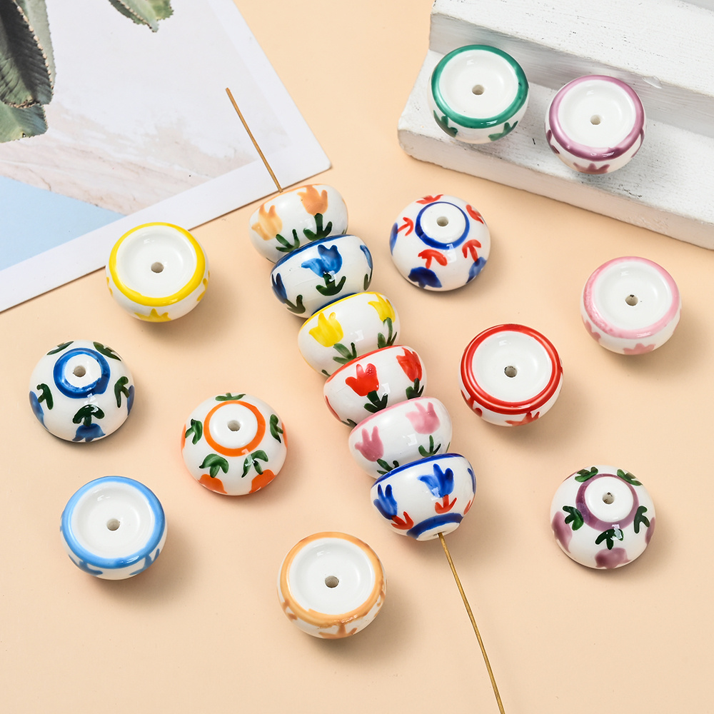 6pcs Hand-Painted Dutch Tulip Mini Ceramic Beads